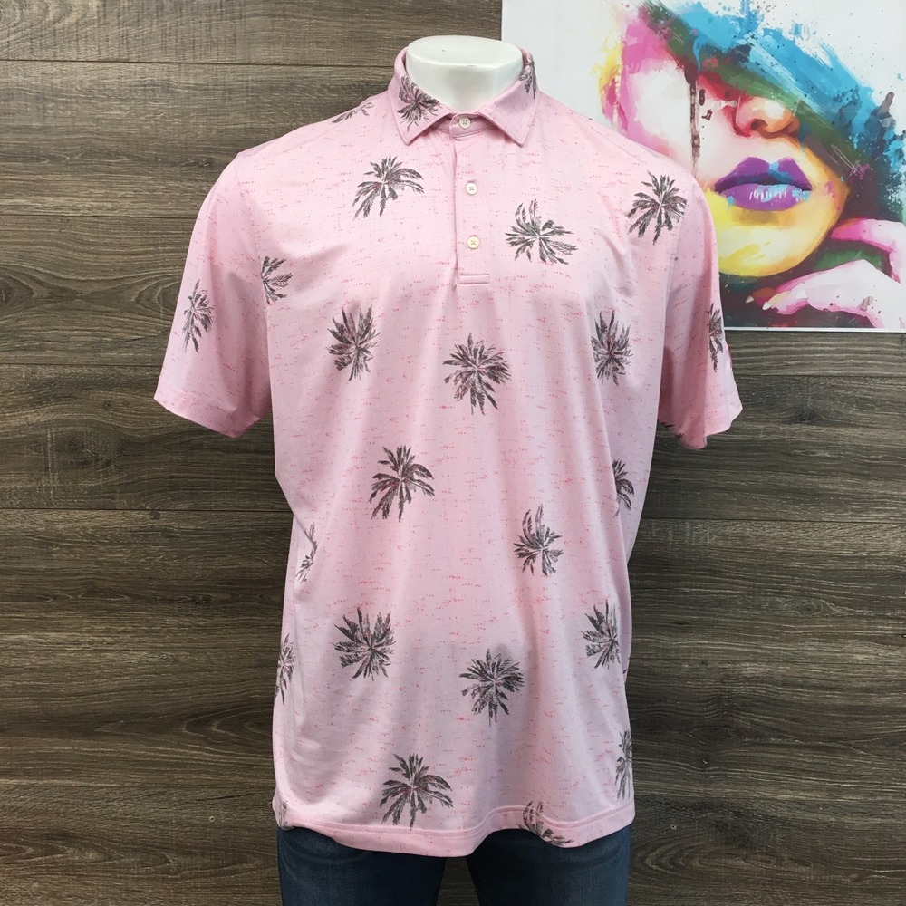 Johnnie-O Henrick Pink‎ Sands Palm Tree Golf Polo Shirt Mens XL JMPO4480